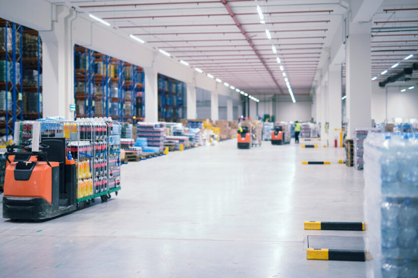 Warehouse with forklifts
